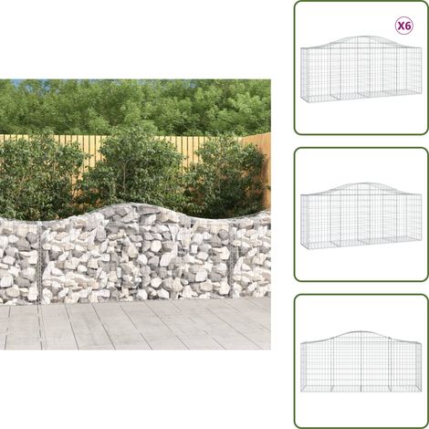 Gabionen mit Hochbogen 6 Stk. 200x50x80/100 cm Verzinktes Eisen - Gabionen - Gabionenkorb - Gartendeko - Eisen - Ziergarten (1/5)