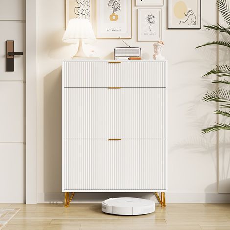 Meuble à Chaussures à 2 Tiroirs Pliants 80x24x118.5 cm, Armoire à Chaussures Blanc en Bois avec Étagère, Rangement Chaussures pour Entrée Couloir
