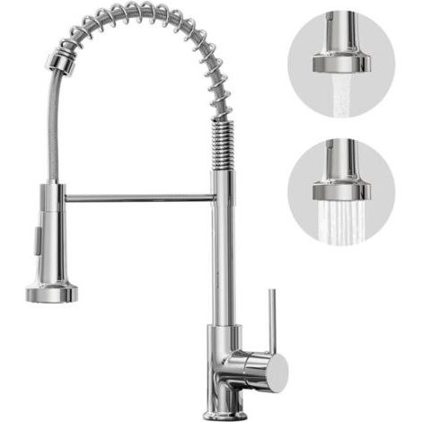Rubinetto per lavello da cucina cromato - Miscelatore per lavello da cucina a 2 funzioni con doccetta estraibile - Rubinetto a molla girevole a 360° (1/4)
