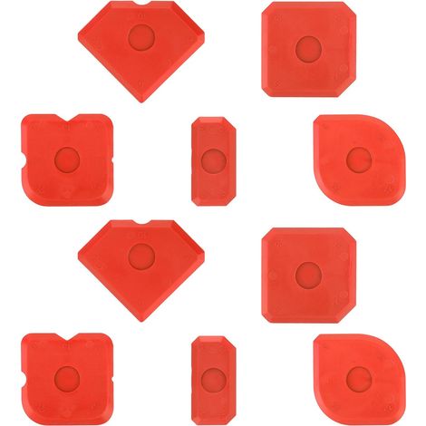 (Rouge) Lot de 10 outils de calfeutrage en plastique, grattoir à calfeutrage réutilisable, outil de finition de mastic, grattoir pour enlever le calfeutrage pour fenêtre, cuisine, sol, évier (1/5)