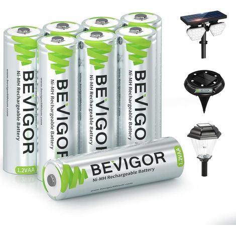 8 Piles Rechargeables Solaires AA 1000mAh 1.2V NiMH, pour Lampes Solaires Extérieures Et Guirlandes Lumineuses (1/5)