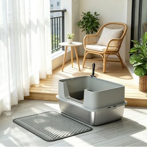 Lettiera XL 60,2 x 40,2 x 29,5 cm in acciaio inox grigio antiodore - CHICFURN (1/5)