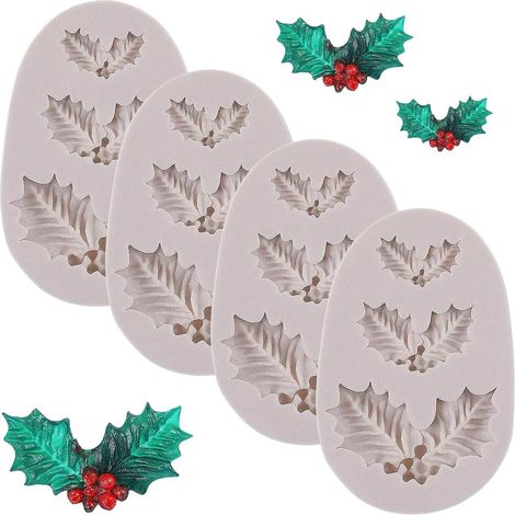 Moule En Silicone Feuille De Houx - 8,3 x 5 x 1,2 cm - Pour Décoration De Gâteaux, Chocolats Et Pâtes Sucrées - 4 Pièces (1/5)