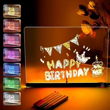 Tableau LED lumineux 33 x 25 cm, tableau d'affichage coloré effaçable, tableau de dessin pour enfants avec 7 marqueurs, pour chambre, café, magasin, décoration et cadeau de Noël (1/5)