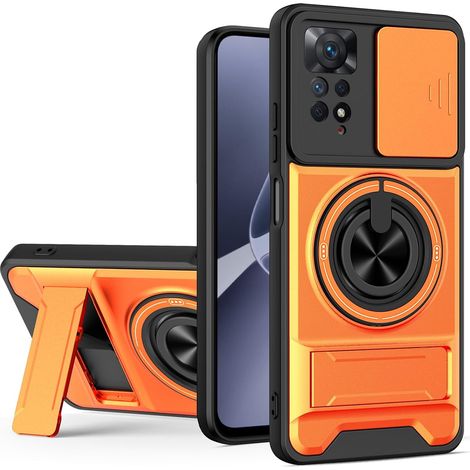 Coque pour Xiaomi Redmi Note 11 Pro 4G/5G/Note 12 Pro 4G avec 360 Anneau Support magnétique,Cache caméra Coulissant, Étui Militaire Antichoc Protection Housse Compatible avec MagSafe Orange (1/5)