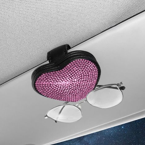 Porte-lunettes Voiture Coeur Strass Magnétique Fixation Visière Pare-Soleil Clip Support Lunettes de Soleil Housse Clip Cartes (1/5)