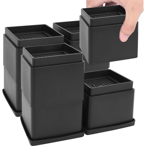 Lot de 8 rehausseurs de Meubles réglables 5 cm, 10 cm, 15 cm Empilables Rallonge de Pied de Table, Rehausseur Pieds de lit, Rehausseur Antidéapants Pied Canape (1/5)