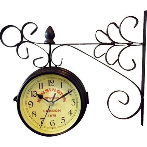 Doppelseitige Uhr an einem Metallarm, 30 x 24 cm (1/2)