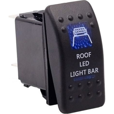 Копче, Бутон, За Вграждане, за LED Лед Бар, Халоген, Светлини, 12V - 24V, Надпис ROOF LED LIGHT BAR , Синя Светлина