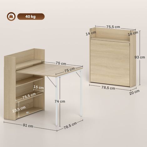 Table à manger pliante industrielle avec rangement, gain d'espace, parfaite pour petits espaces, 78,5 x 91 x 93 cm, bois de chêne, meuble pratique (1/5)