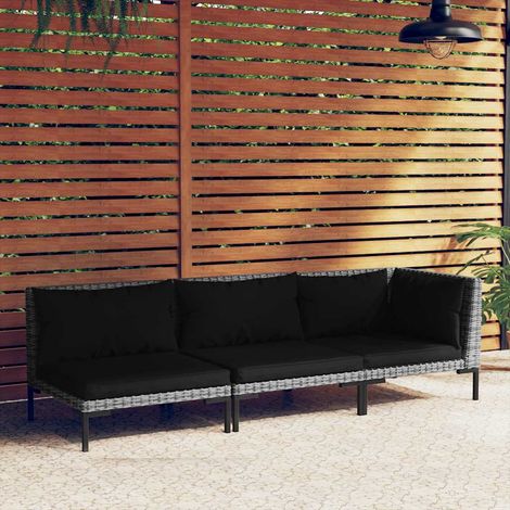 3-tlg. Garten-Lounge-Set Dunkelgrau Halbrundes Poly Rattan (1/5)