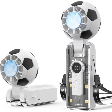 Portable Soccer Turbo Handheld Fan with Ice Cooling, 6000mAh Mini Fan, 5 Speeds, 180° Adjustable, 3-6H Runtime,White (1/5)