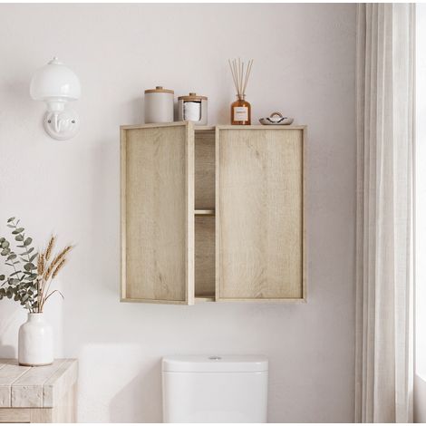 Mobile bagno sospeso 60x21,6x58 cm in MDF effetto rovere salvaspazio FloraGrace (1/5)