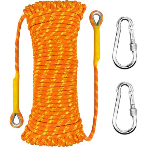 1 Corde Statique, 10mm, Polyester Nylon, 2 Mousquetons Acier, Escalade Sauvetage Travaux Hauteur