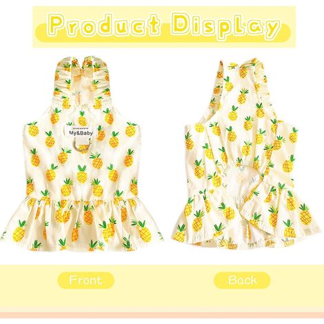 1 ensemble vêtement chien, robe princesse imprimé fruits, harnais et laisse intégrés, coton doux, taille S à XL, pour chiots et petites chiennes (1/5)