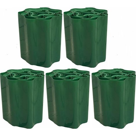 Set of 5 Green Plastic Garden Lawn Edging (9m x 15cm Roll) (1/5)