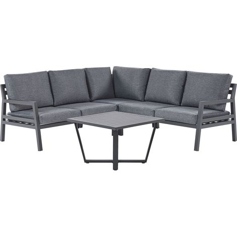 Set Salotto Angolare da Giardino 5 Posti in Alluminio Grigio e Nero Vizzini