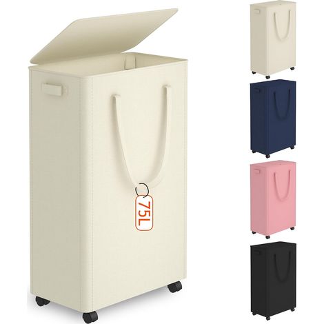 Panier à linge ultra - mince avec roues, 20 gallons (75 litres) panier à linge roulant avec couvercle et roues panier à linge pliable haut panier à linge sale solide panier à linge pliable