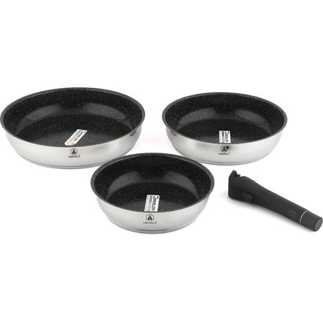 LAGUIOLE CUISSON - Set de 3 poêles inox amovible 20/24/28cm antiadhésif - "Réactif"