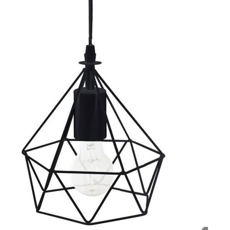 Suspension Filaire - Diamètre 19 Cm Hauteur 22 Cm Câble 80 Cm En Fer Noir - Pour Salle À Manger Cuisine Intérieur - 1 Pièce (1/4)