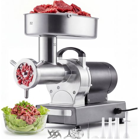 Hachoir à Viande Électrique, Machine à Hacher la Viande Professionnelle 9,5 kg/min, pour Steak Haché Tartare Farce Saucisses Boucherie Restaurant, 1100 W, 3 Plaques de Hachage 3 Entonnoirs (1/5)
