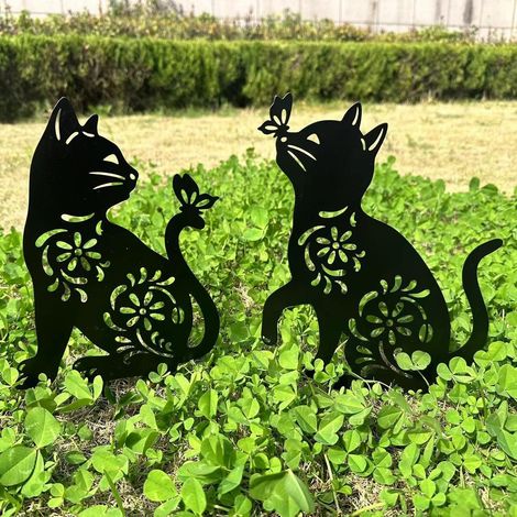 Lot de 2 piquets de Jardin décoratifs en métal pour Cour, Jardin, pelouse, décorations extérieures pour Les Amoureux des Chats