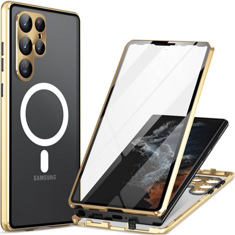 Custodia magnetica a doppio vetro MagSafe per Samsung Galaxy S24 Ultra, colore oro (1/5)