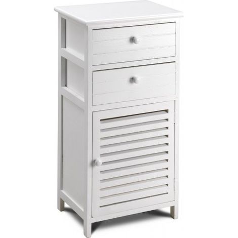Mobiletto soggiorno, 2 cassetti e anta, in legno paulownia bianco 40x29x78H Slome