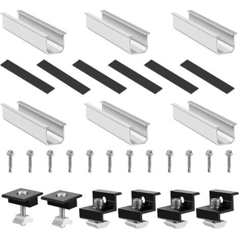 QORVA-Support de Panneau Solaire, Kit de Montage Solaire, Fixation Panneau Solaire de 30 à 35 mm réglables, Solaire Photovoltaïque pour 2 panneaux, avec écrous et Vis, Support de Centrale de Balcon (1/5)
