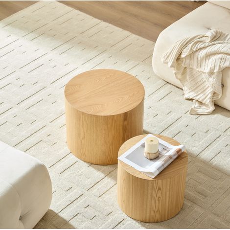 Mesa de centro nido redonda 2 piezas Ø48 x 38 cm + Ø38 x 32 cm, natural, DESVIAE (1/5)