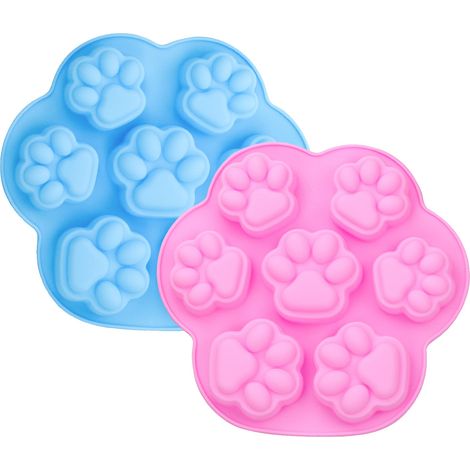 Patte de chat et de chien moule en silicone glaçons biscuits plateau de bonbons qualité alimentaire 8 cavités chocolat bonbons glaçons (bleu + rose) (1/5)