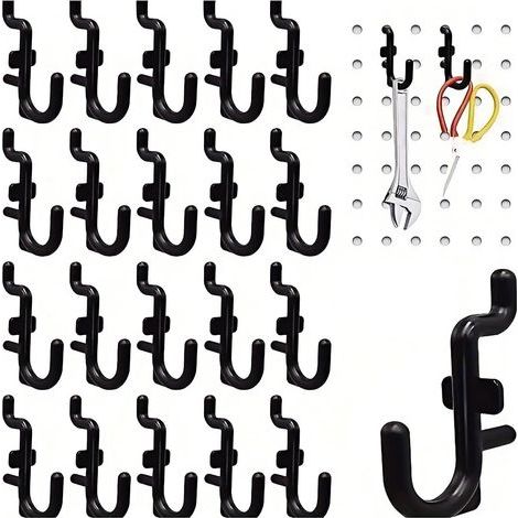 50 Crochets de Verrouillage en J pour Panneau Perforé Noir Idéal pour Organiser Outils sur Panneau Perforé Mural,Trou 0,6CM,Crochets Solides et Pratiques,Espacement des Trous 2.5 cm,Pegboard (1/4)