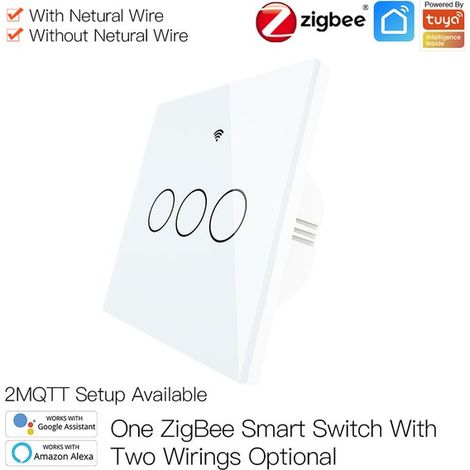 ZigBee Interruttore Smart Da Parete Con 3 Tasti Touch Con Pannello in Cristallo App Tuya Colore Bianco Scatola 503