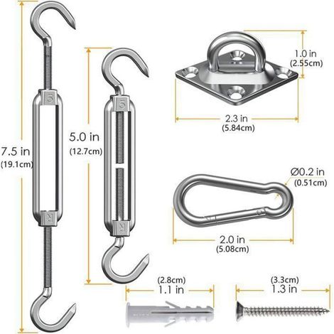 Kit De Fixation Voile D'Ombrage - Acier Inoxydable 316 - Pour Toile Carrée Ou Rectangulaire - 24 Pièces (1/4)