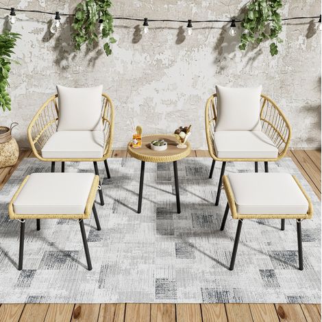Conjunto jardín ratán con mesa y asientos blanco natural OKMYHOME (1/5)