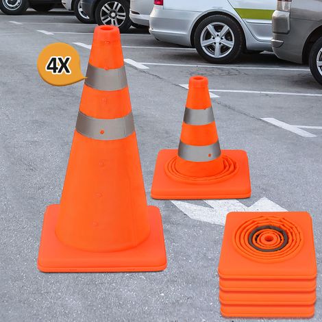 TolleTour Lot de 4 cônes de signalisation pliables 45 cm orange avec bandes réfléchissantes – Cônes de sécurité réutilisables pour voiture, chantier et événement