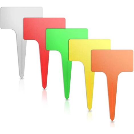 LAN Lot de 100 étiquettes de plantes en T, en plastique épais et étanche, 6 x 10 cm, pour pépinière et jardin (multicolore) (1/5)