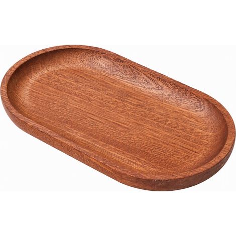 Plateau en bois foncé massif, ovale 18 x 10 cm (1/5)