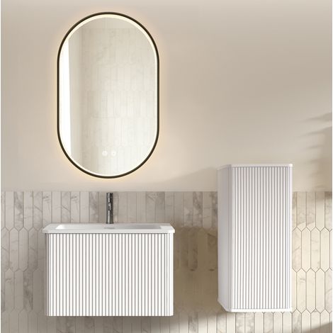 Mobile bagno sospeso con lavabo, colonna e specchio LED 61 cm bianco OKMYHOME (1/5)