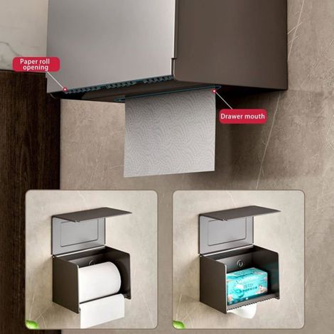 Porte-papier toilette mural sans perçage, porte-papier toilette en aluminium, porte-papier toilette entièrement fermé (1/5)