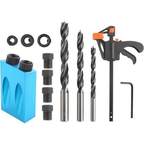 Drill Accessory 15pcs Woodworking Drill Guide, Punch Locator, 15 Degree Pocket Hole Jig, 6/8/10mm Ho (1/5)