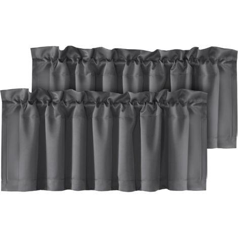 Verdunkelungsvorhänge, 2er-Set – Kurze Polyester-Fenstervorhänge, geeignet für Schlafzimmer und Wohnzimmer, Dunkelgrau (1/4)