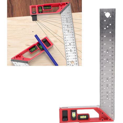 Règle multifonctionnelle pour le traçage d'angles droits en menuiserie, équerre de traçage d'angles en L, niveau à bulle biaxial, idéale pour le traçage en menuiserie (1/5)