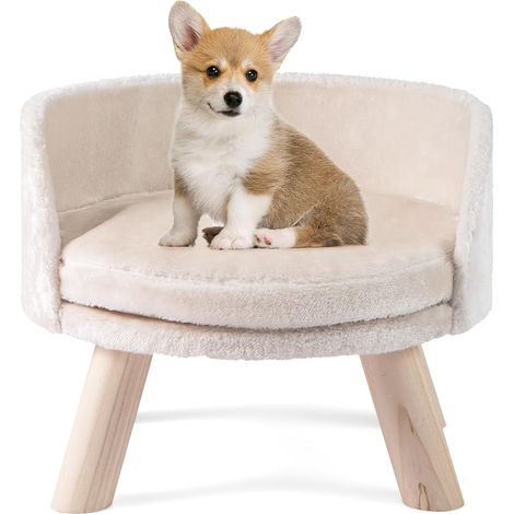 COSTWAY 42 cm Divano Letto per Cani con Cuscino Rotondo Imbottito e 4 Gambe in Legno di Pino, Letto Rialzato per Animali con Cuscino Rimovibile per Cani e Gatti di Piccola Taglia (1/5)