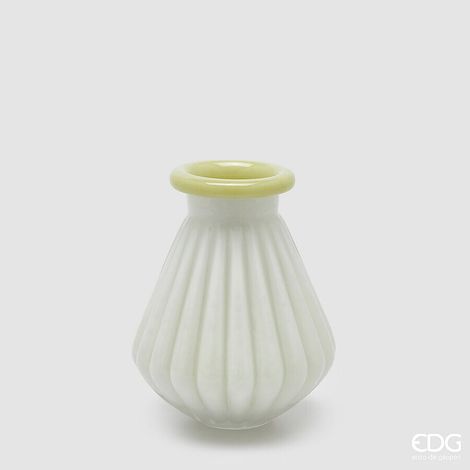 EDG Enzo De Gasperi Vaso Righe con Bordo H 20 Cm D 16 Cm Waterproof Vetro Verde Chiaro