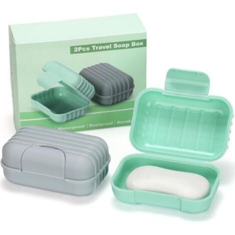 2 Pièces Boite à Savon avec Couvercle, Portable Boite a Savon Voyage, Boite à Savon avec Fond Surélevé, Porte Savon Voyage Étanche et Antifuite pour Douche et Extérieur (Vert & Gris) (1/5)