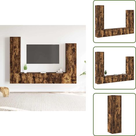The Living Store Ensemble de meubles TV 4 pcs Chêne fumé Bois d'ingénierie - Meuble Tv - Meuble Téléviseur - Étagère Murale - Rangement Mural - Décoration Salon (1/5)