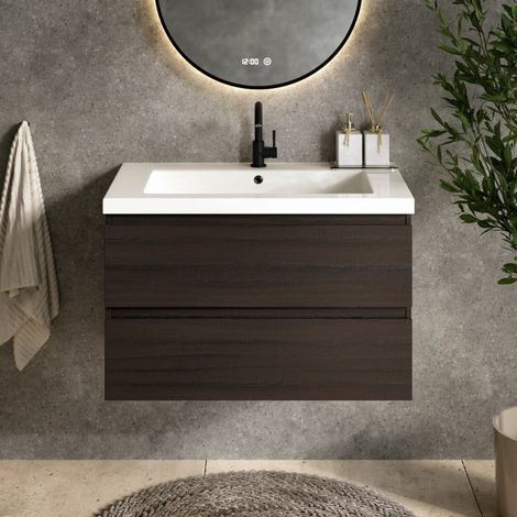 Badezimmermöbel Sova - 80cm - Walnuss - Waschbecken Weiß (1/4)