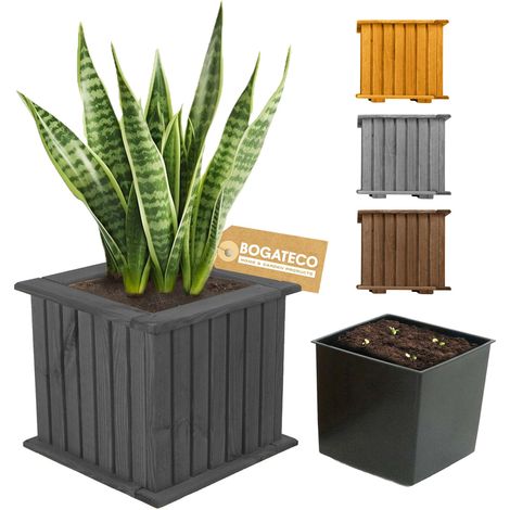 Jardinière Cube Bois Bogateco 25x25x25 cm avec Bac Noir (1/5)