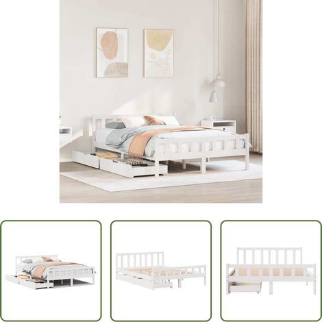 Sommier à lattes - Cadre de lit sans matelas blanc 160x200 cm bois de pin massif (1/5)